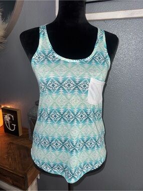 Zumiez Tribal Tank Top with Pocket - Teal/White